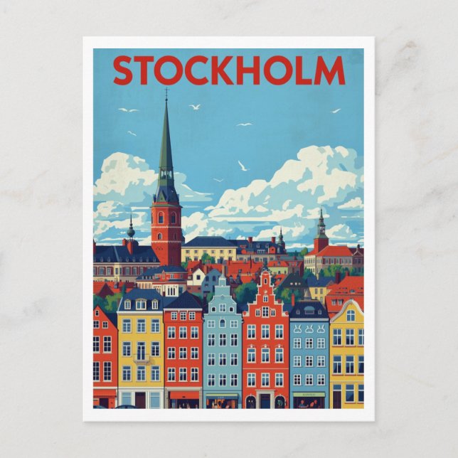 Stockholm, Sweden Retro Cityscape Travel Vykort (Framsida)