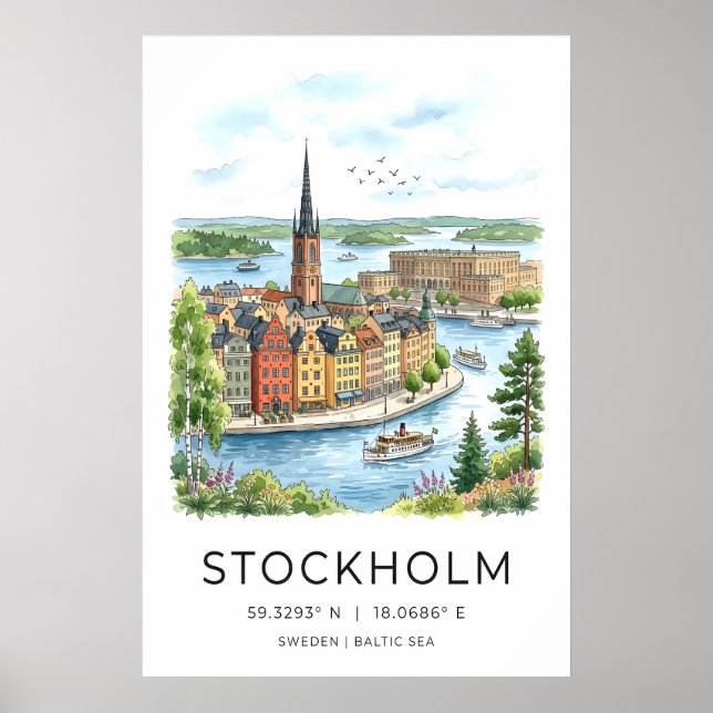 Stockholm Väggkonsttryck Nordisk Strandpromenad Poster (Framsidan)