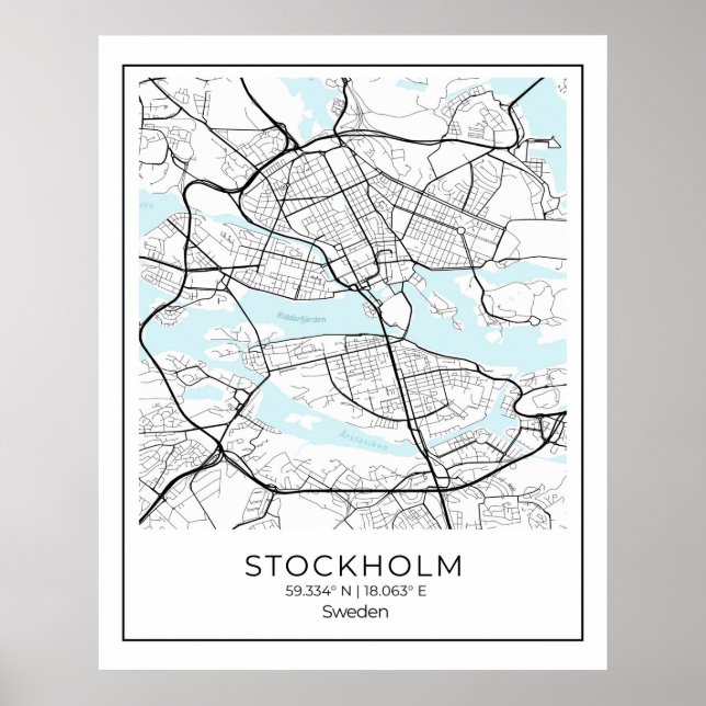Stockholm White Karta - Karta Wall Art Decor Poster (Framsidan)