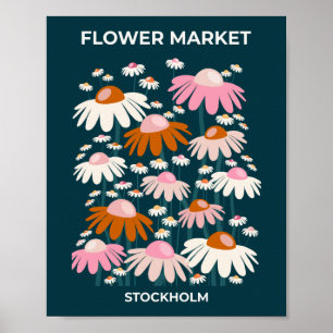 Stockholms flotta Blue Retro Blommigt Poster