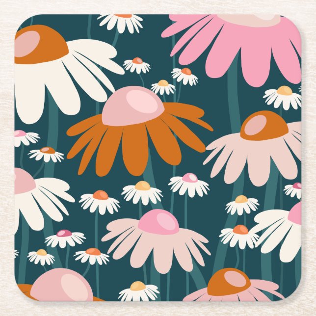 Stockholms flotta Blue Retro Blommigt Underlägg Papper Kvadrat (Framsidan)