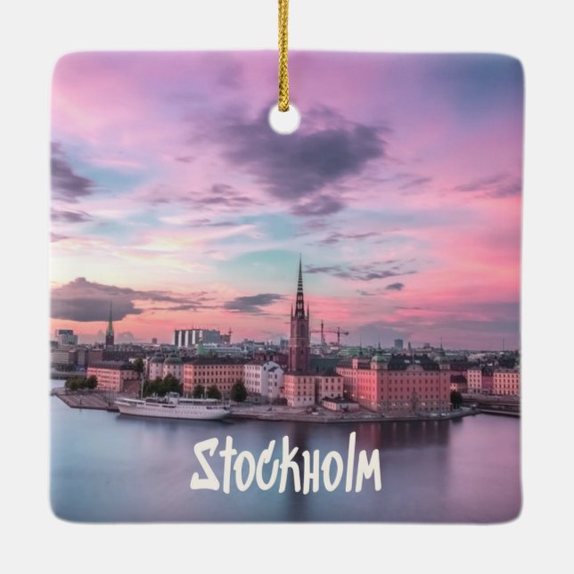 Stockholms huvudstad Sverige Night Skyline Julgransprydnad Keramik (Baksida)