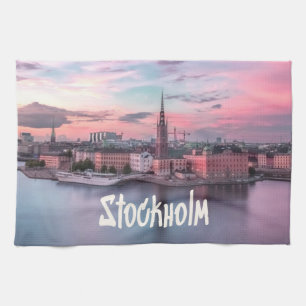 Stockholms huvudstad Sverige Night Skyline Kökshandduk