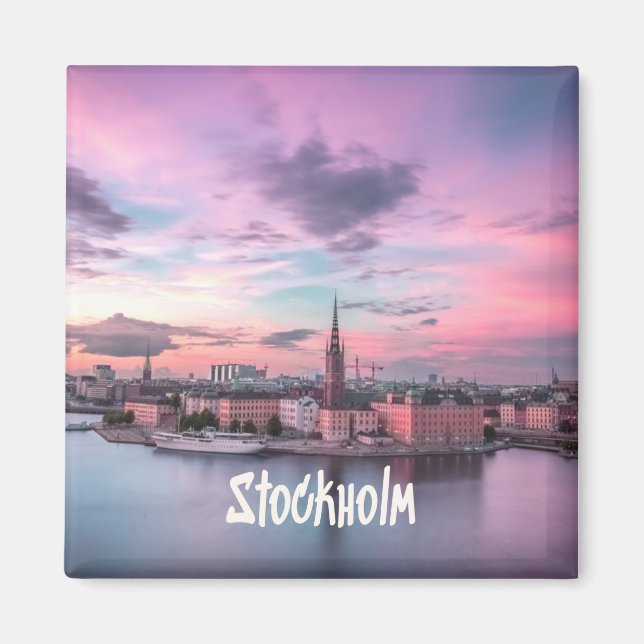 Stockholms huvudstad Sverige Night Skyline Magnet (Framsidan)