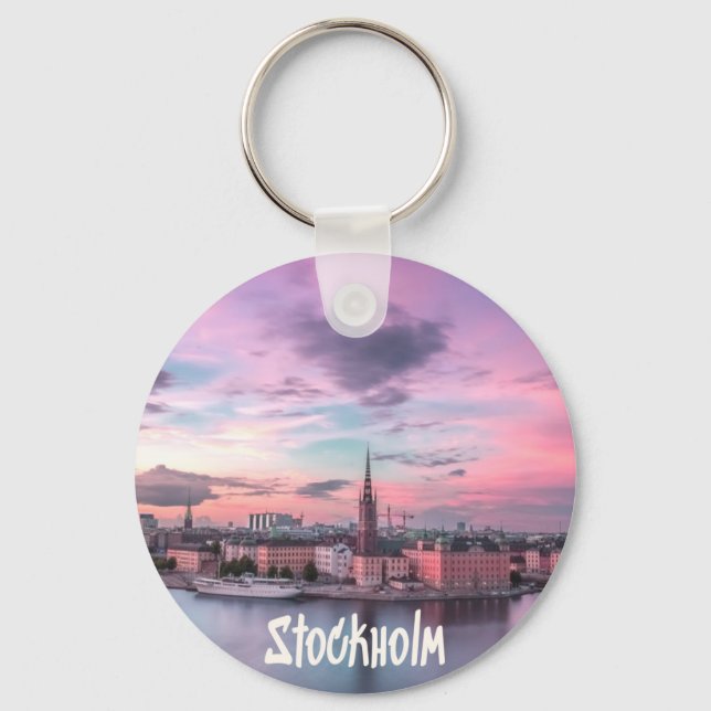 Stockholms huvudstad Sverige Night Skyline Nyckelring (Framsida)