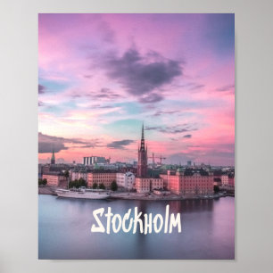 Stockholms huvudstad Sverige Night Skyline Poster