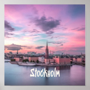 Stockholms huvudstad Sverige Night Skyline Poster