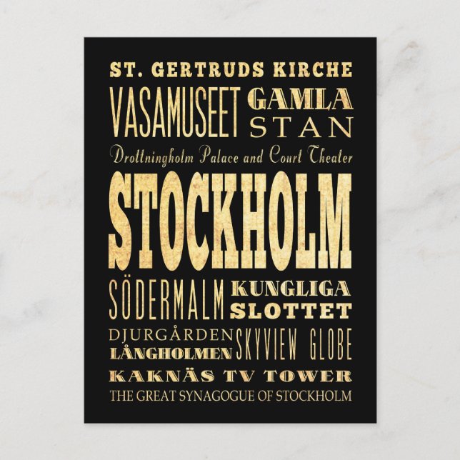 Stockholms stad Typography Art Vykort (Framsida)