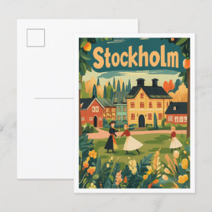 Stockholms Sverige Art Vintage resor Illustration Vykort