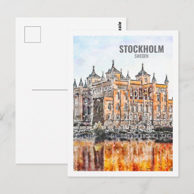 Stockholms Sverige Berömd Travel Ställe Watercolor Vykort (Fram/baksida)