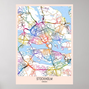 Stockholms Sverige City Karta Poster