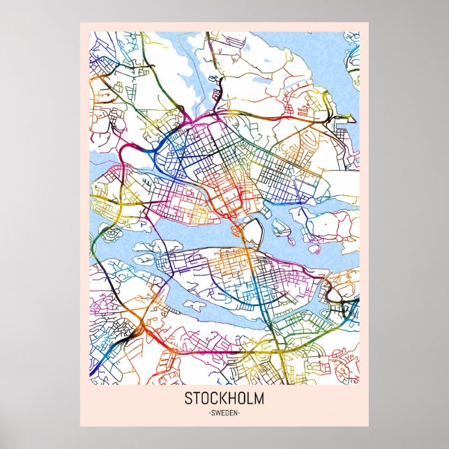 Stockholms Sverige City Karta Poster (Framsidan)