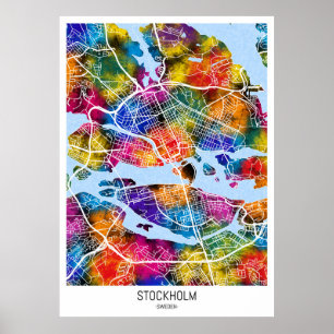 Stockholms Sverige City Karta Poster