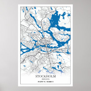 Stockholms Sverige City Karta Travel Simple Poster
