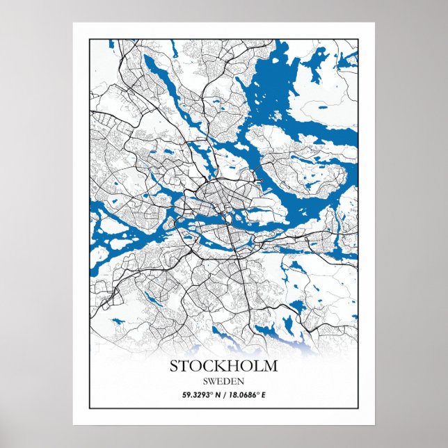 Stockholms Sverige City Karta Travel Simple Poster (Framsidan)