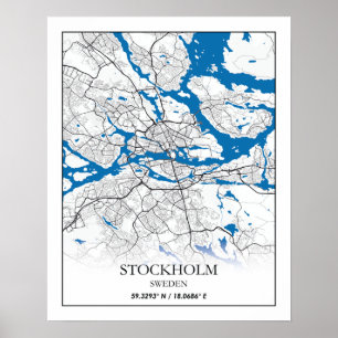 Stockholms Sverige City Karta Travel Simple Poster