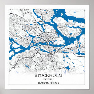 Stockholms Sverige City Karta Travel Simple Poster