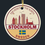 Stockholms Sverige City Skyline Emblem Julgransprydnad Keramik<br><div class="desc">Stockholms minimalistiska,  färglösa konstdesign med monument och landmärken för staden i Sverige.</div>
