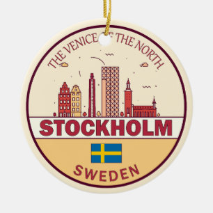 Stockholms Sverige City Skyline Emblem Julgransprydnad Keramik