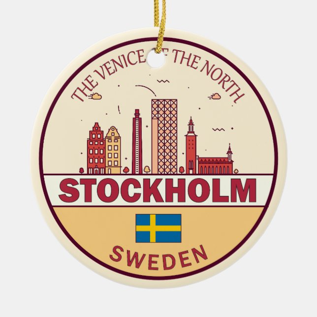 Stockholms Sverige City Skyline Emblem Julgransprydnad Keramik (Framsidan)