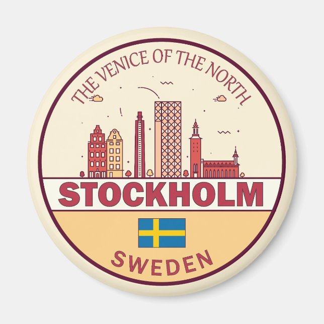Stockholms Sverige City Skyline Emblem Magnet (Framsidan)