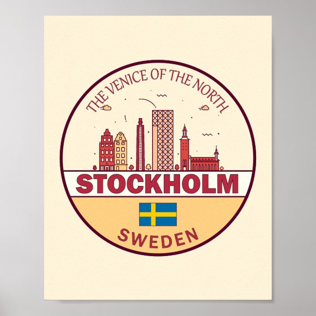 Stockholms Sverige City Skyline Emblem Poster (Framsidan)