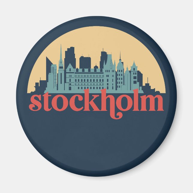 Stockholms Sverige City Skyline Retro Cityscape Ar Magnet (Framsidan)