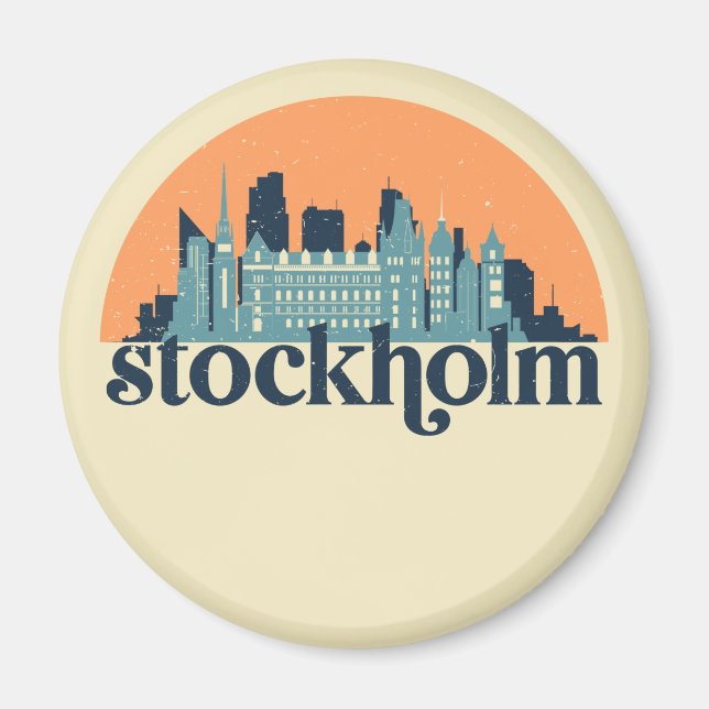 Stockholms Sverige City Skyline Retro Cityscape Ar Magnet (Framsidan)