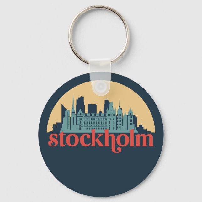 Stockholms Sverige City Skyline Retro Cityscape Ar Nyckelring (Framsida)