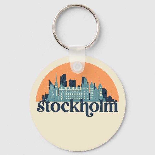 Stockholms Sverige City Skyline Retro Cityscape Ar Nyckelring (Framsida)