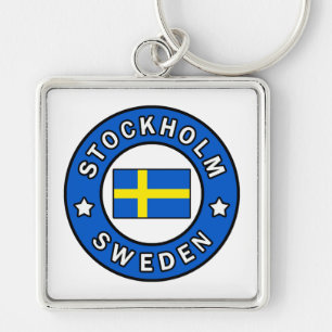 Stockholms Sverige Fyrkantig Silverfärgad Nyckelring
