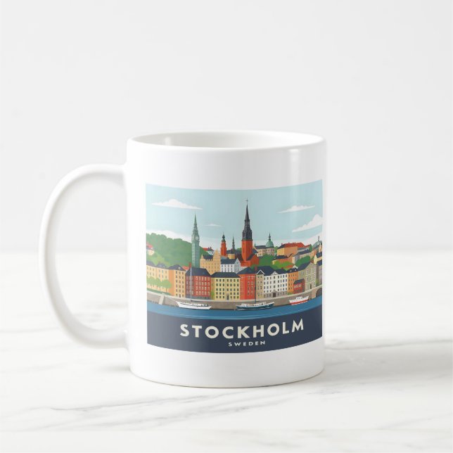 Stockholms Sverige Gamla Stan Pastel Travel Kaffemugg (Vänster)