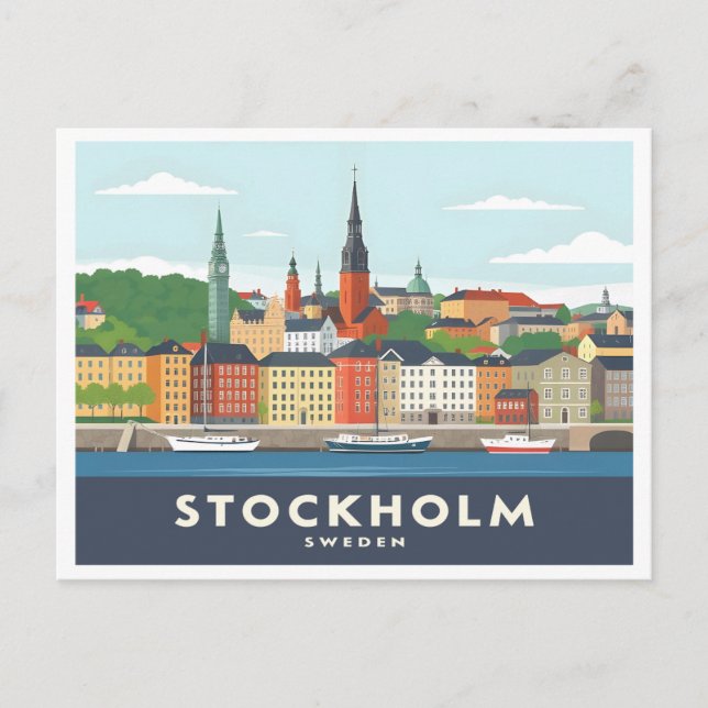 Stockholms Sverige Gamla Stan Pastel Travel Vykort (Framsida)