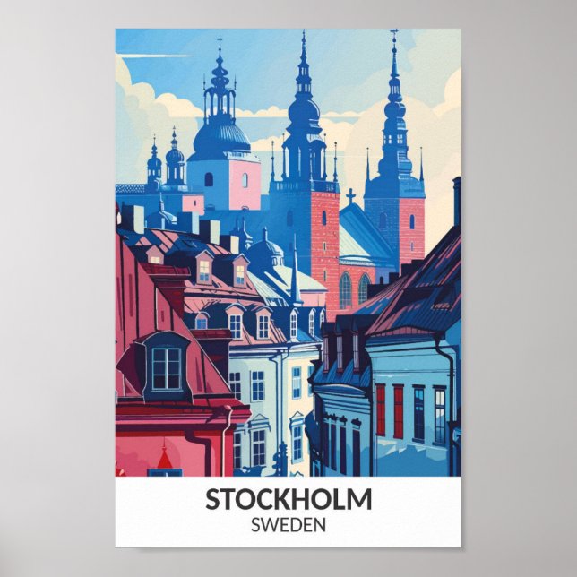 Stockholms Sverige Retro Artwork Travel Poster (Framsidan)