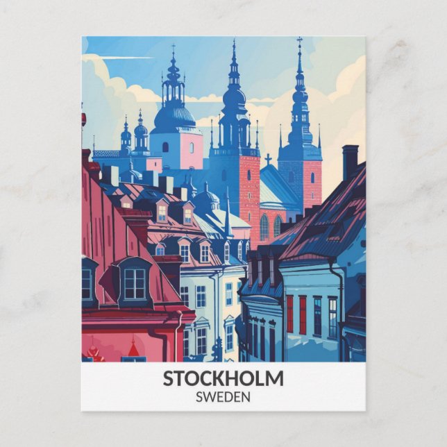Stockholms Sverige Retro Artwork Travel Vykort (Framsida)