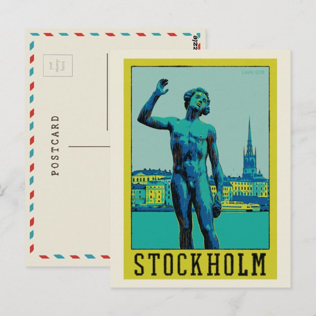 Stockholms Sverige, Statue på betyget Postcar Vykort (Fram/baksida)