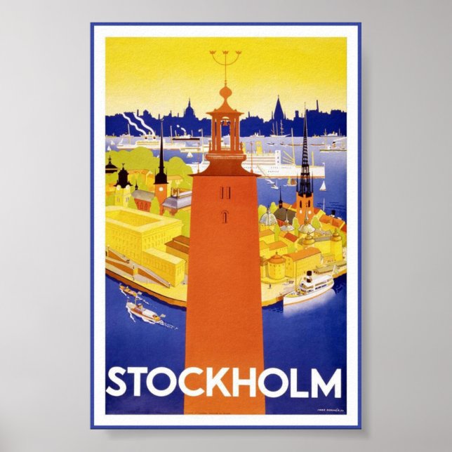 Stockholms Sverige Svenska Vintage resor Poster (Framsidan)