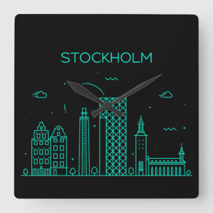 Stockholmsskylin Fyrkantig Klocka