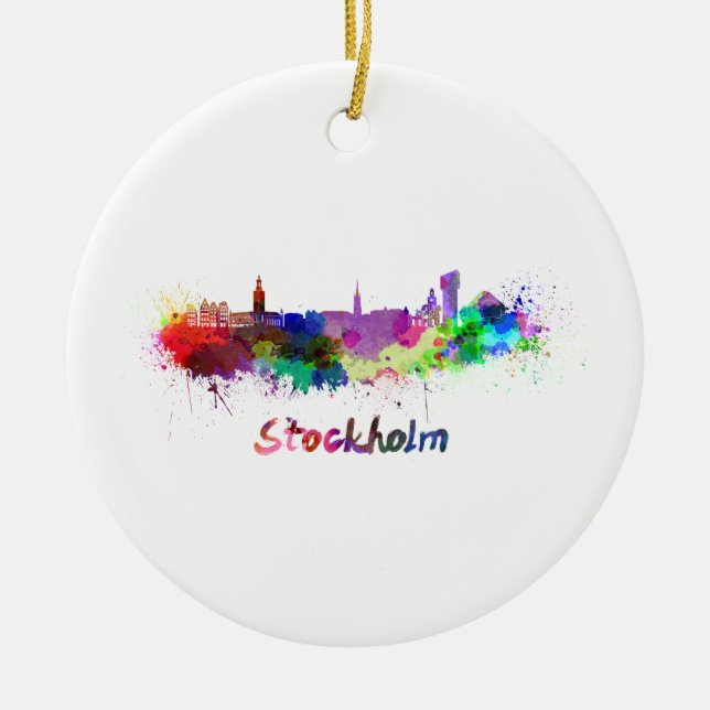 Stockholmsskylten i vattenfärg julgransprydnad keramik (Framsidan)