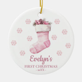 Stocking Personalized Girl's First Christmas Julgransprydnad Keramik