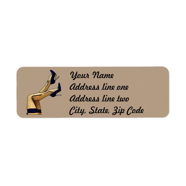 Stockings och Blue Stiletto Heels Returadress Etikett (Framsidan)