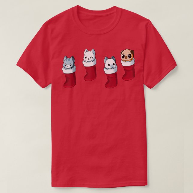 StockingStuffers jul Cat Julafton Ljus Pajama T Shirt (Design framsida)
