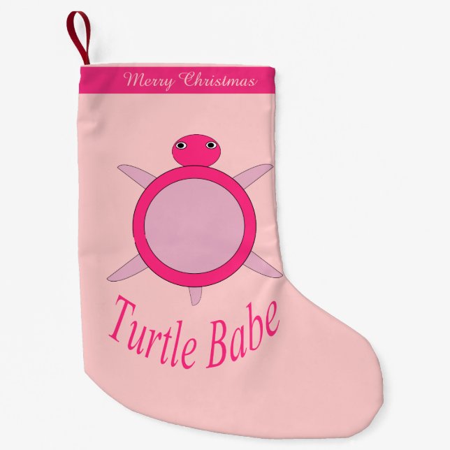 Stockning av Cute Rosa Turtle Babe Anpassningsbar  Liten Julstrumpa (Framsidan)
