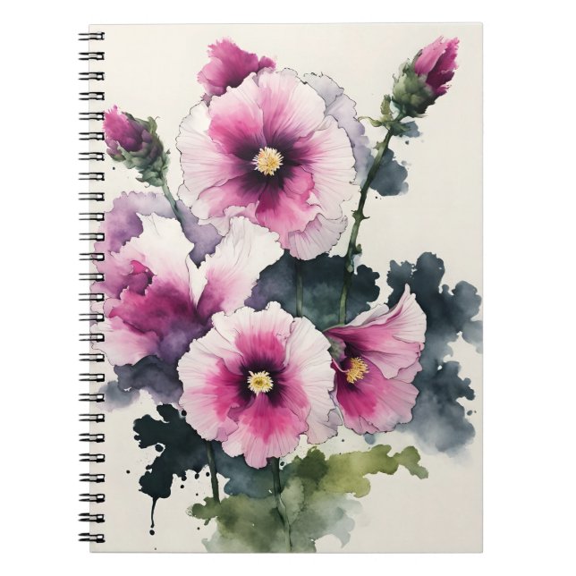 Stockros - Akvarell blommor Anteckningsbok (Framsidan)