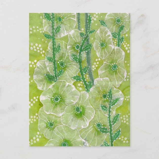 Stockros Malva Blommor Gröna Nyanser Blommig Vykort (Framsida)