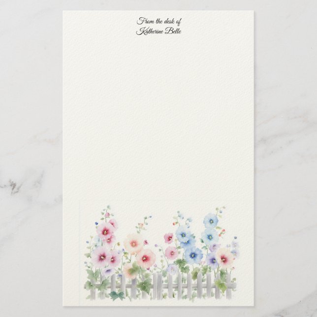 Stockros & Rustiskt Trä Staket Vattenfärg Brevpapper (Framsida)