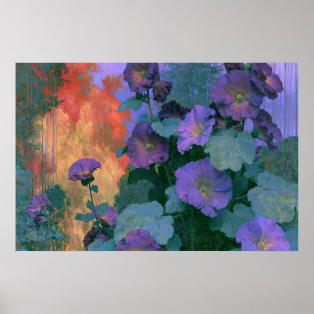 Stockrosor i Violett Djärv Impressionism Poster (Framsidan)