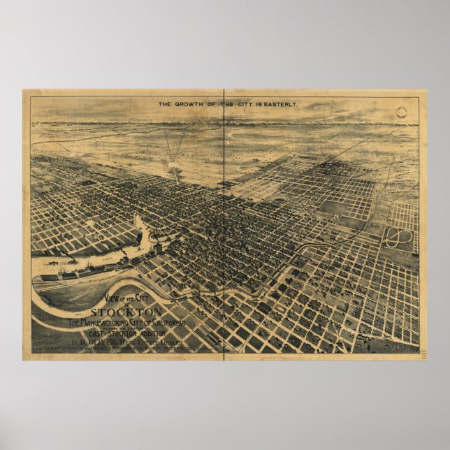 Stockton California 1895 Panoramic Karta Poster (Framsidan)