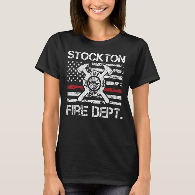 Stockton California Fire Department Thin Red Line T Shirt (Framsida)