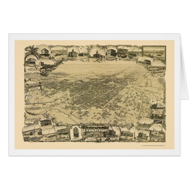 Stockton panorama- karta för CA - 1895 Hälsningskort (Framsidan Horizontal)